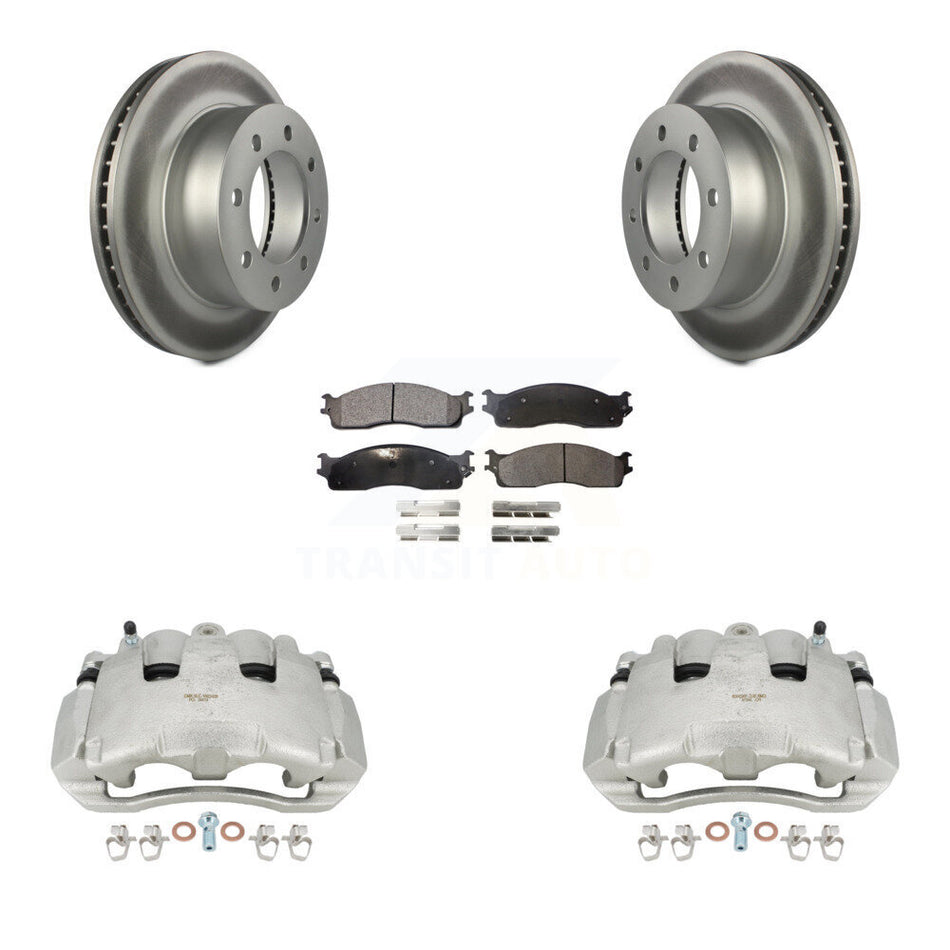 Front Disc Brake Caliper Coated Rotors And Semi-Metallic Pads Kit For Dodge Ram 1500 KCG-100493P