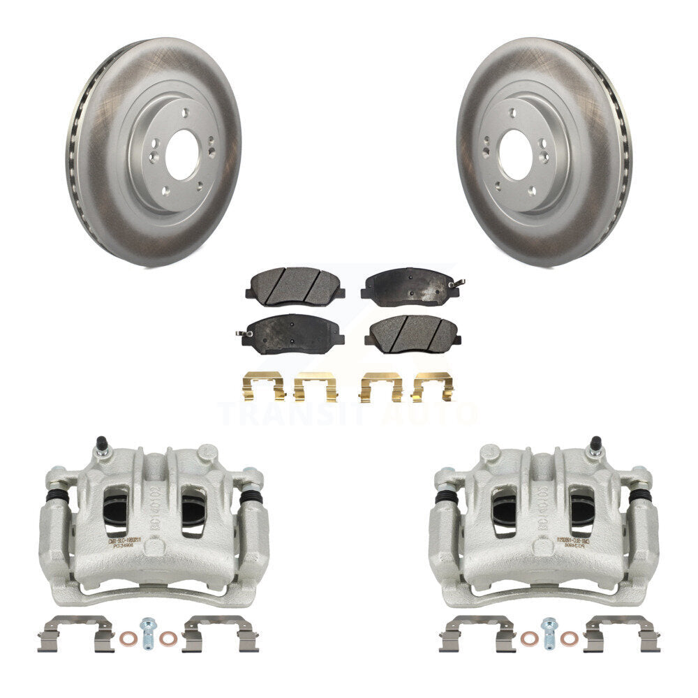 Front Disc Brake Caliper Coat Rotor & Semi-Metallic Pad Kit For Hyundai Santa Fe XL 3.3L KCG-100507P