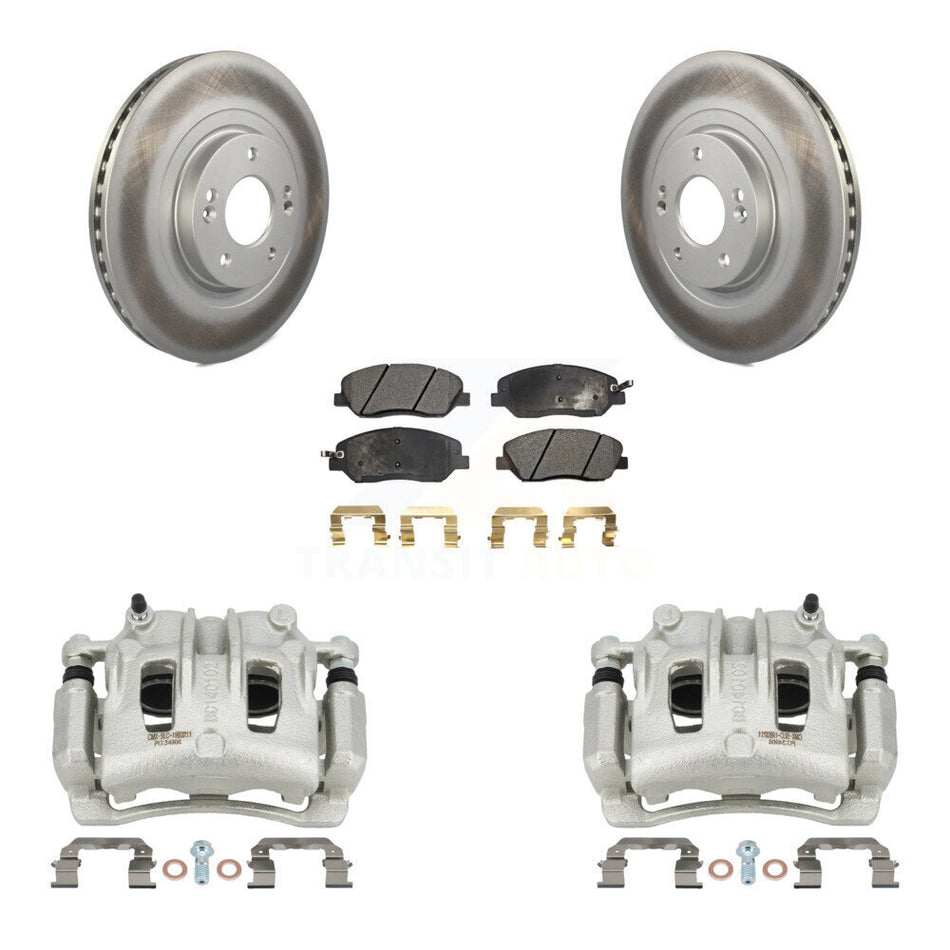 Front Disc Brake Caliper Coat Rotor & Semi-Metallic Pad Kit For Hyundai Santa Fe XL 3.3L KCG-100507P