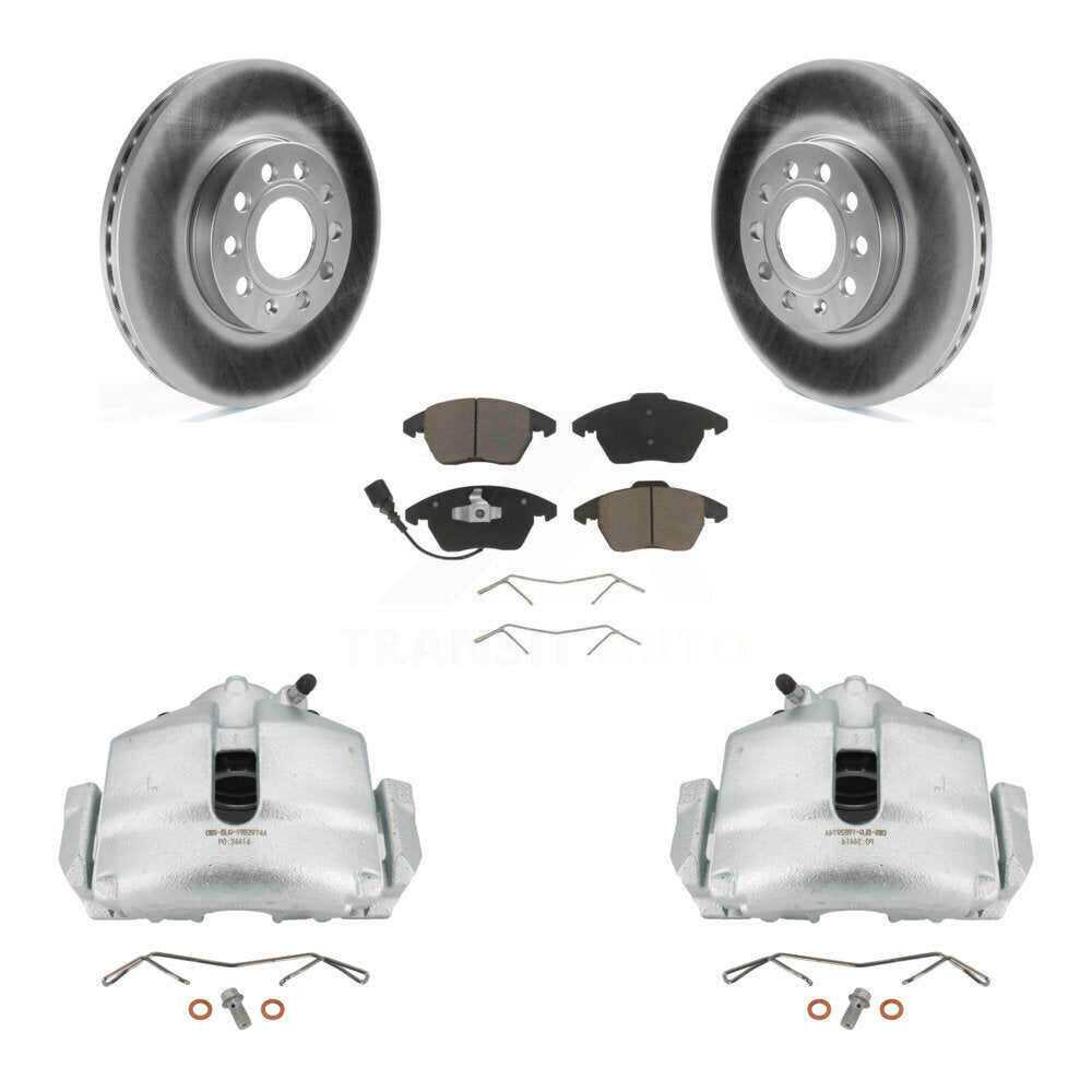 Front Brake Caliper Coat Rotor Ceramic Pad Kit For Volkswagen Jetta Golf Beetle Audi Eos KCG-100508C