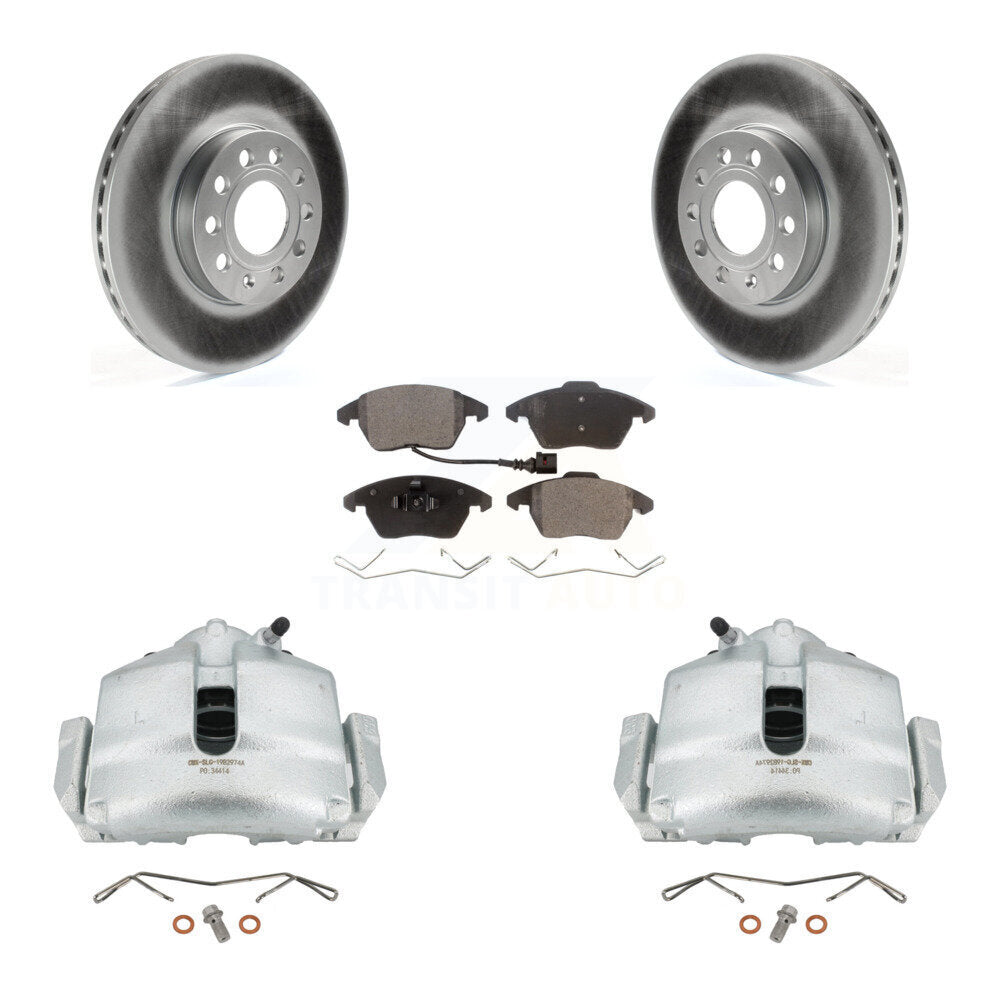 Front Brake Caliper Coat Rotor Ceramic Pad Kit For Volkswagen Jetta Golf Beetle Audi Eos KCG-100515T