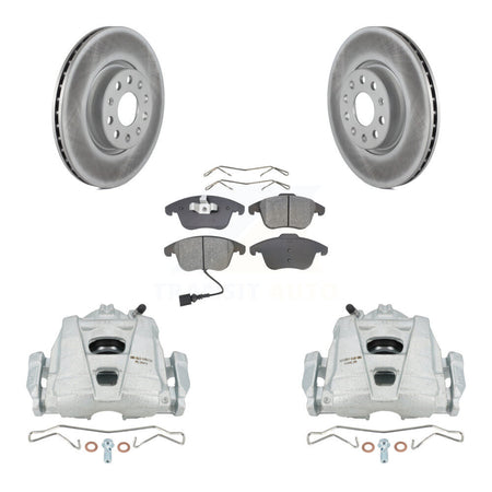 Front Brake Caliper Coat Rotor & Semi-Metallic Pad Kit For Volkswagen Tiguan Passat Audi KCG-100516S