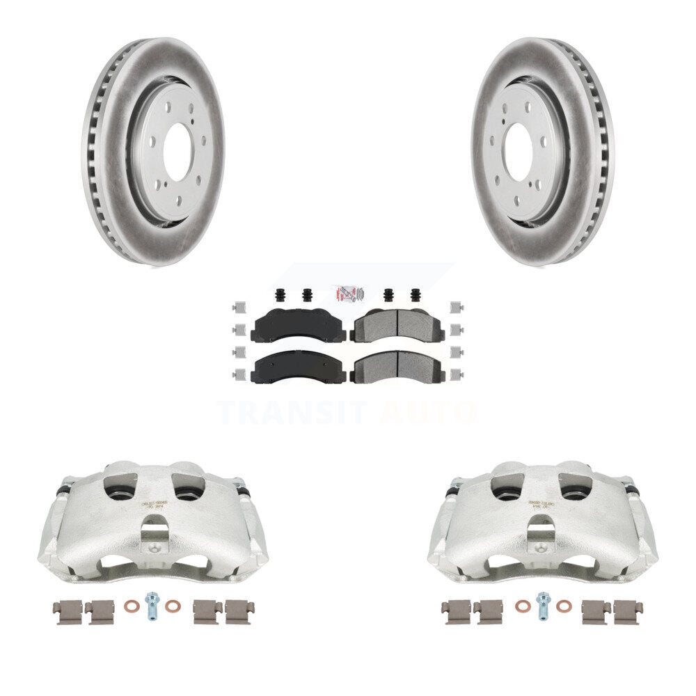 Front Disc Brake Caliper Coated Rotors And Semi-Metallic Pads Kit For 2012-2014 Ford F-150 With 7 Lug Wheels KCG-100523N by Transit Auto