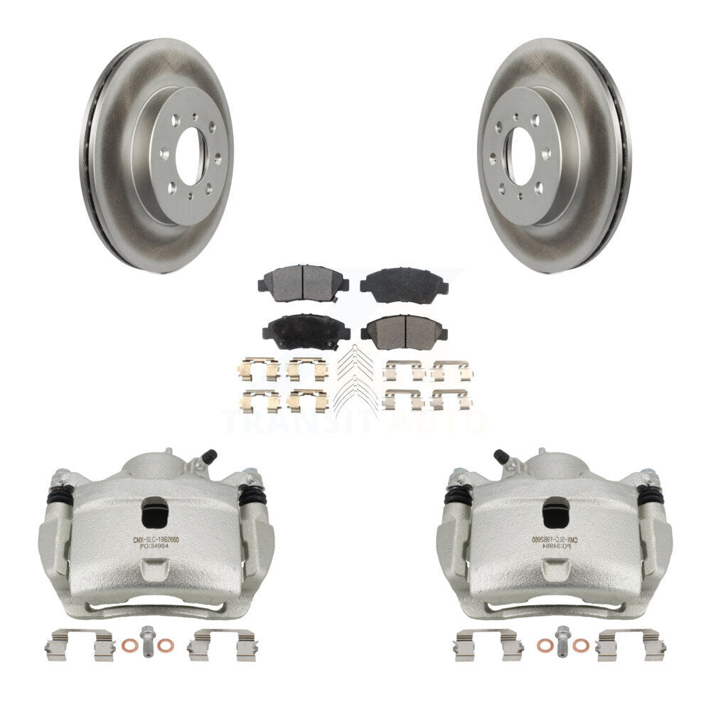 Front Disc Brake Caliper Coat Rotor Semi-Metallic Pad Kit For 2014 Honda Fit LX Sport DX KCG-100534P