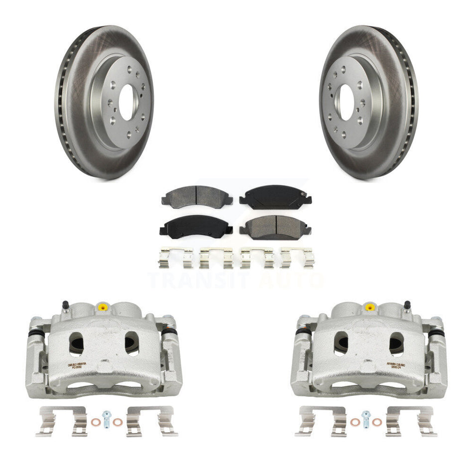 Front Brake Caliper Coat Rotor Semi-Metallic Pad Kit For GMC Sierra 1500 Chevrolet Tahoe KCG-100545S