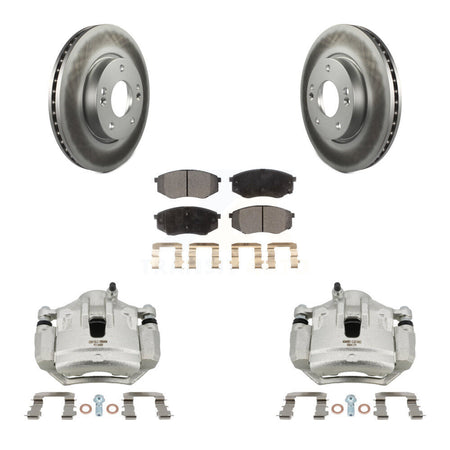 Front Disc Brake Caliper Coat Rotors Ceramic Pad Kit For Hyundai Tucson Kia Sportage FWD KCG-100547T