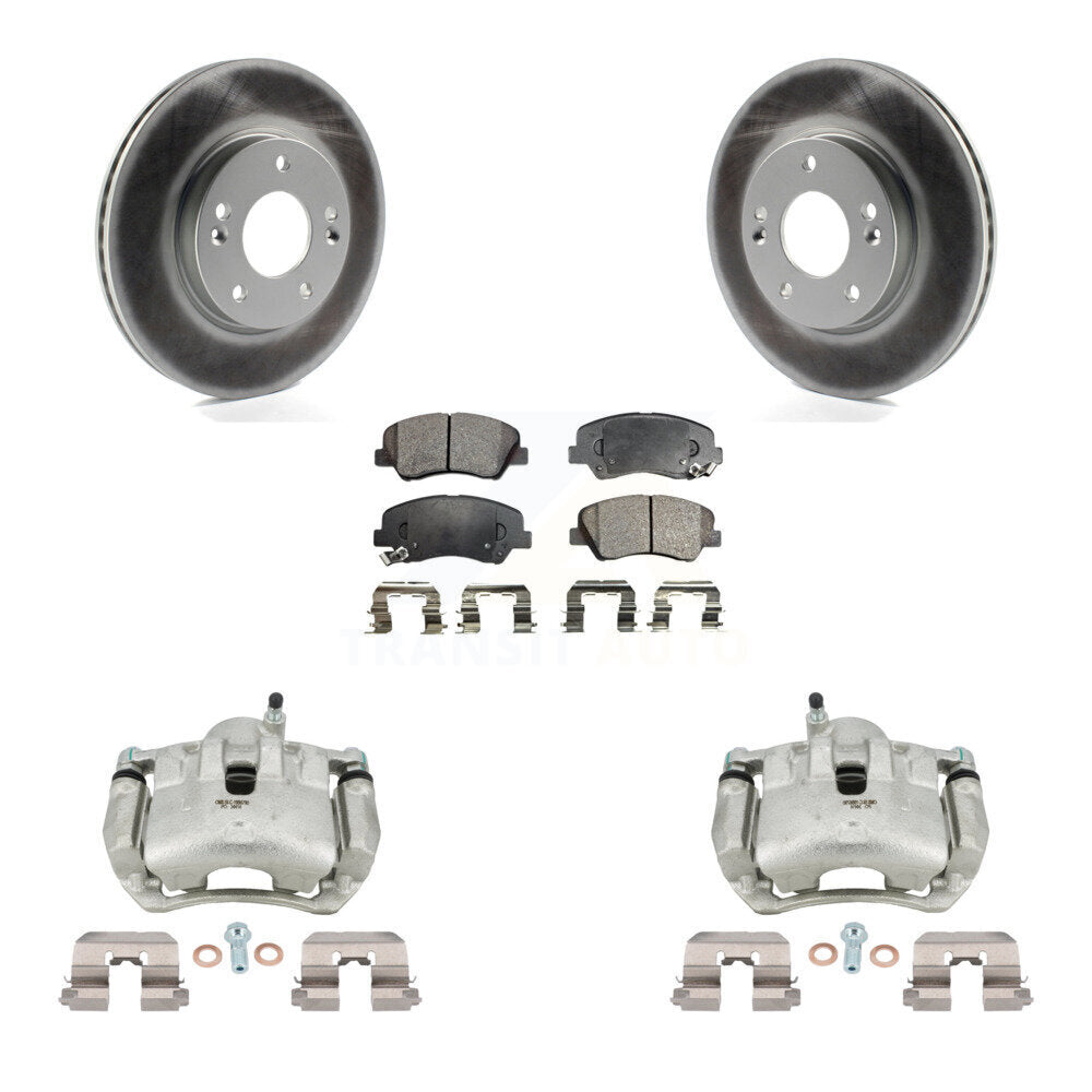 Front Brake Caliper Coat Rotor Ceramic Pad Kit For Hyundai Elantra GT Kia Forte Veloster KCG-100550T