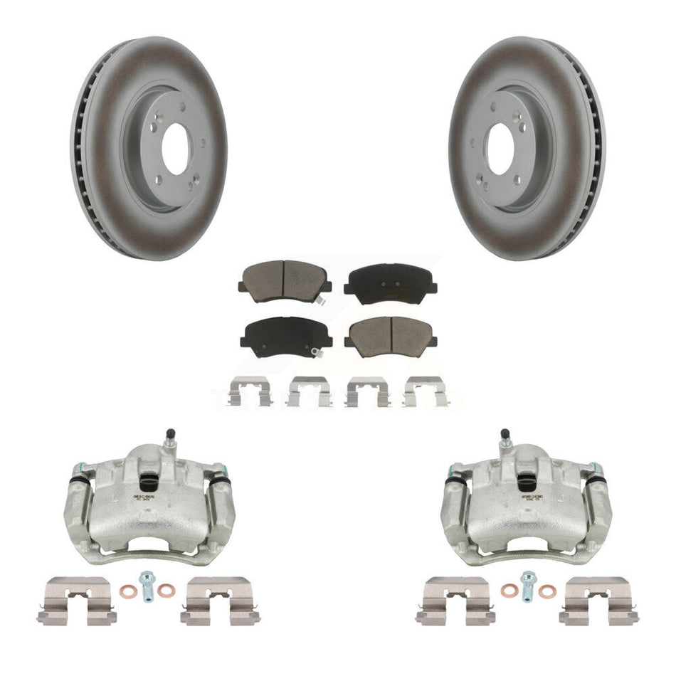 Front Disc Brake Caliper Coated Rotors And Ceramic Pads Kit For Kia Forte KCG-100551C