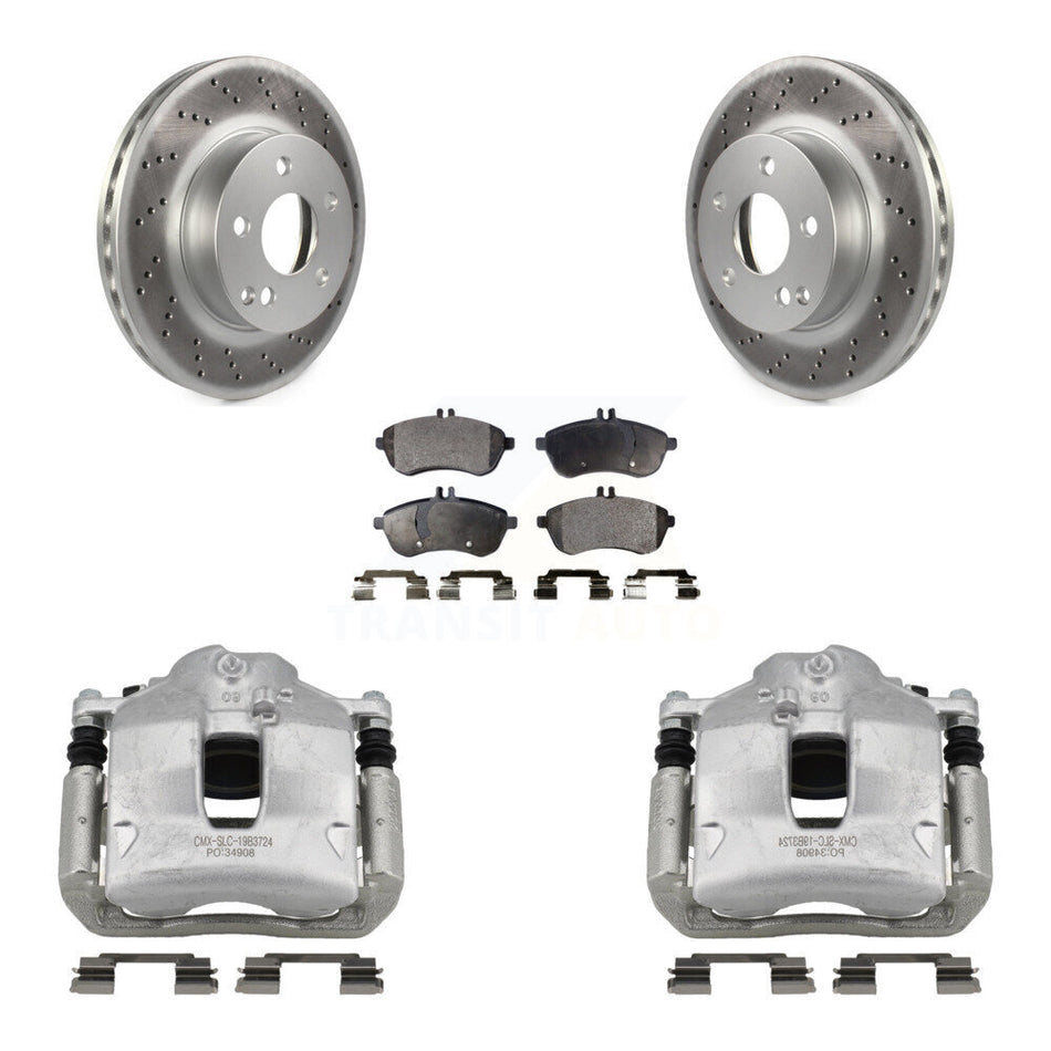 Front Disc Brake Caliper Coated Rotors And Semi-Metallic Pads Kit For Mercedes-Benz C250 KCG-100569P