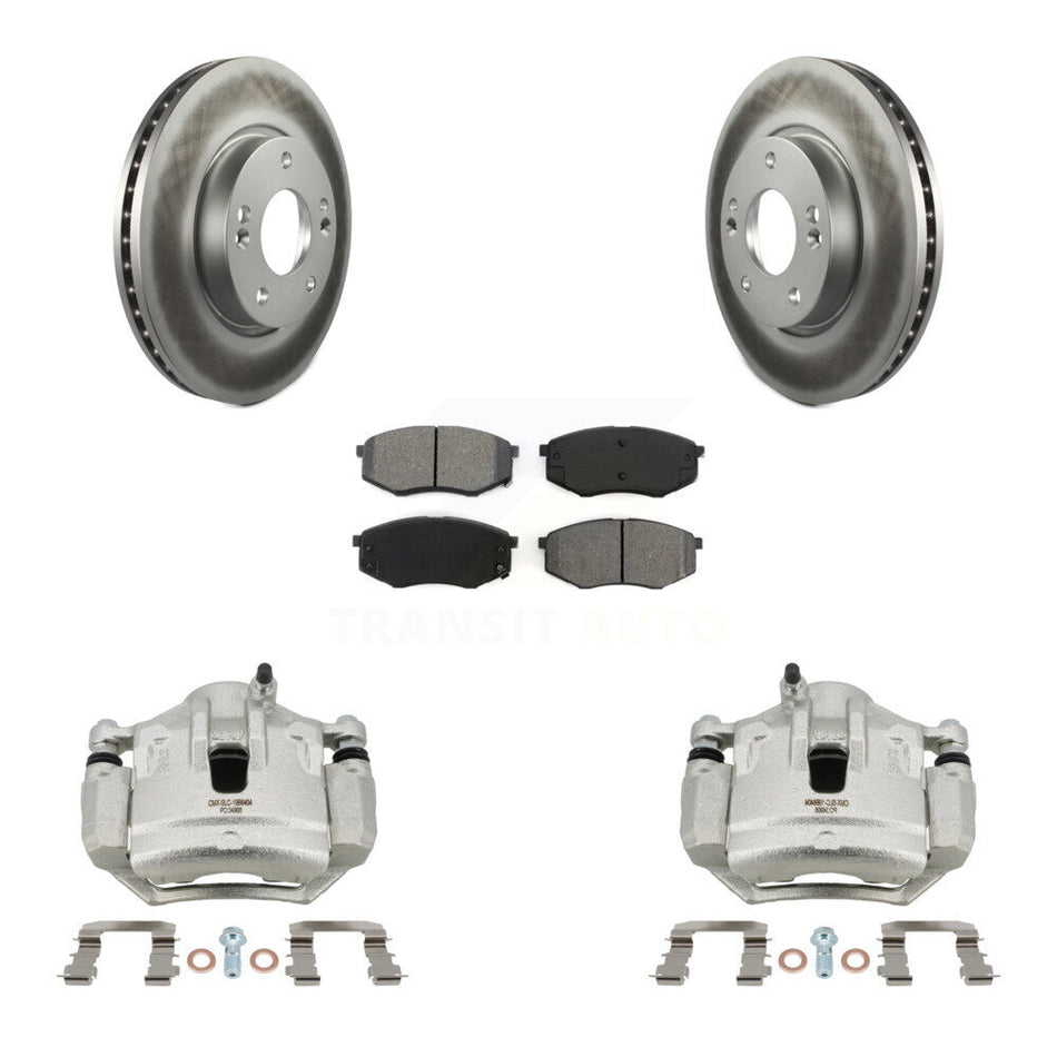 Front Brake Caliper Coat Rotor Semi-Metallic Pad Kit For Hyundai Tucson Kia Sportage FWD KCG-100570S