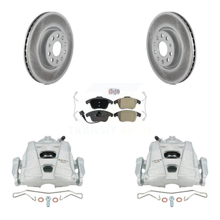 Front Disc Brake Caliper Coated Rotors And Semi-Metallic Pads Kit For Volkswagen Passat Tiguan Audi Q3 Quattro Limited KCG-100573N by Transit Auto