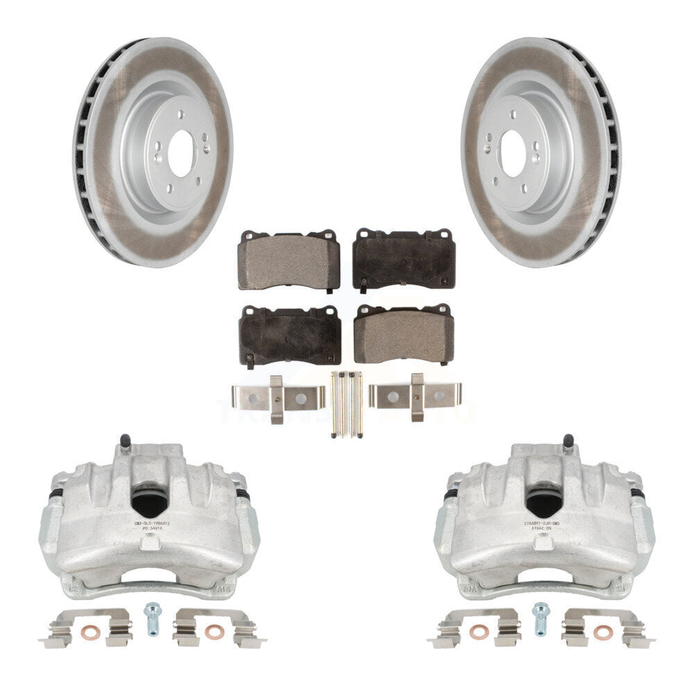 Front Disc Brake Caliper Coat Rotors And Semi-Metallic Pad Kit For Hyundai Genesis Coupe KCG-100576P