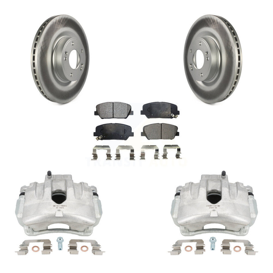 Front Disc Brake Caliper Coat Rotors And Semi-Metallic Pad Kit For Hyundai Genesis Coupe KCG-100577P