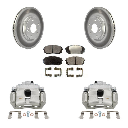 Front Disc Brake Caliper Coated Rotors And Semi-Metallic Pads Kit For Hyundai Sonata KCG-100578P
