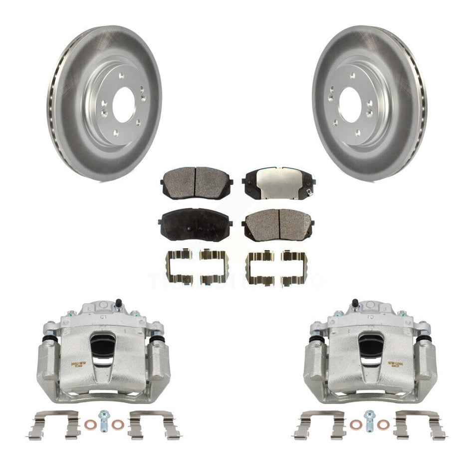 Front Disc Brake Caliper Coated Rotors And Semi-Metallic Pads Kit For Hyundai Sonata KCG-100578P