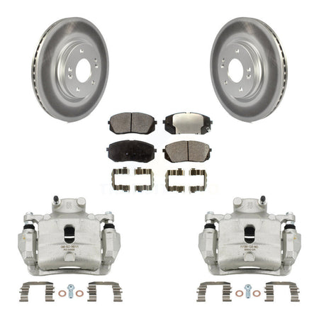 Front Disc Brake Caliper Coated Rotors And Semi-Metallic Pads Kit For Hyundai Sonata KCG-100581P