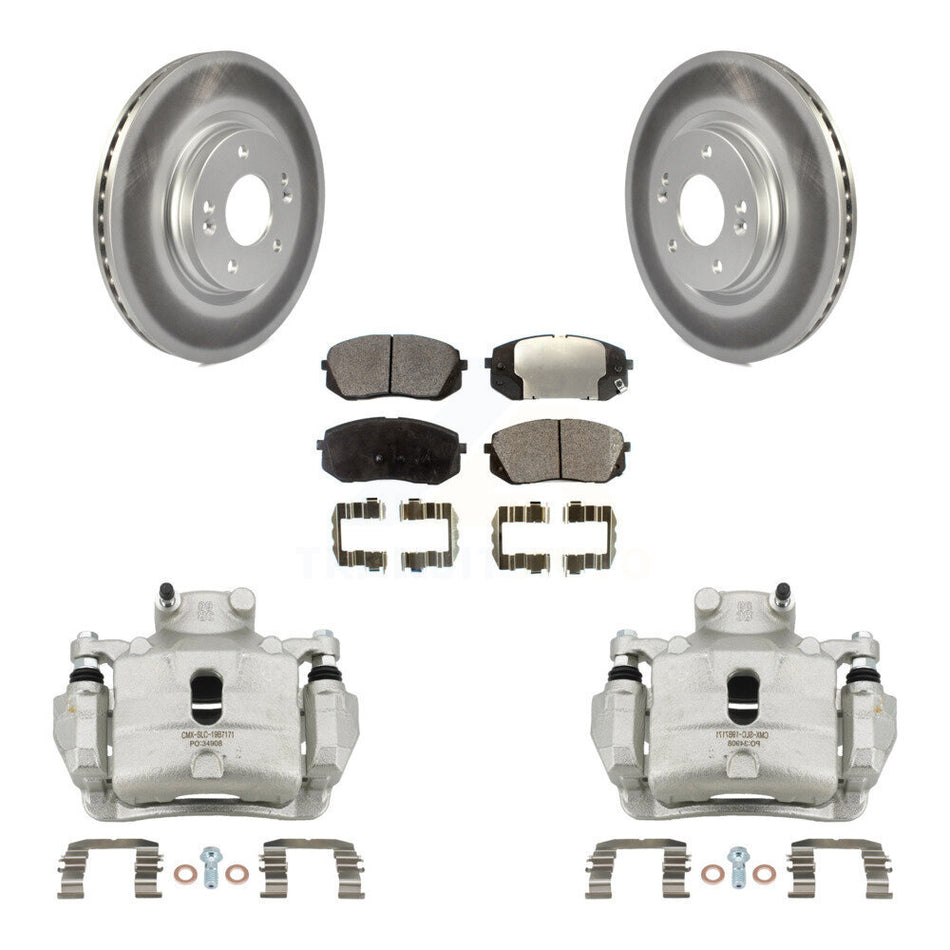 Front Disc Brake Caliper Coated Rotors And Semi-Metallic Pads Kit For Hyundai Sonata KCG-100581P