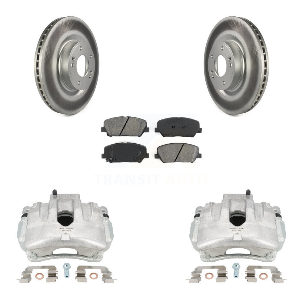 Front Disc Brake Caliper Coat Rotors And Semi-Metallic Pad Kit For Hyundai Genesis Coupe KCG-100582S