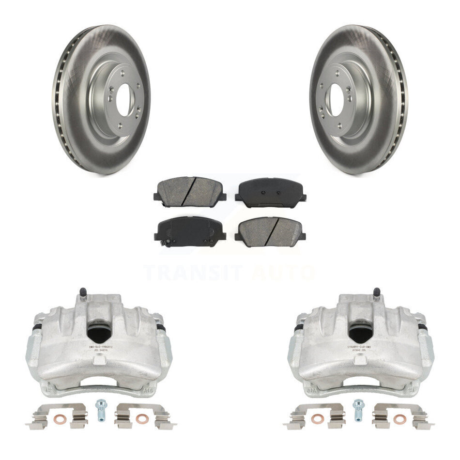 Front Disc Brake Caliper Coat Rotors And Semi-Metallic Pad Kit For Hyundai Genesis Coupe KCG-100582S