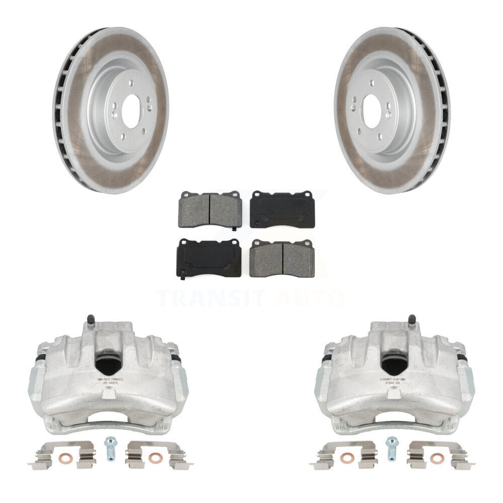 Front Disc Brake Caliper Coat Rotors And Semi-Metallic Pad Kit For Hyundai Genesis Coupe KCG-100583S