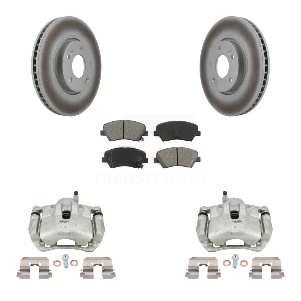 Front Disc Brake Caliper Coated Rotors And Semi-Metallic Pads Kit For Kia Forte KCG-100584S