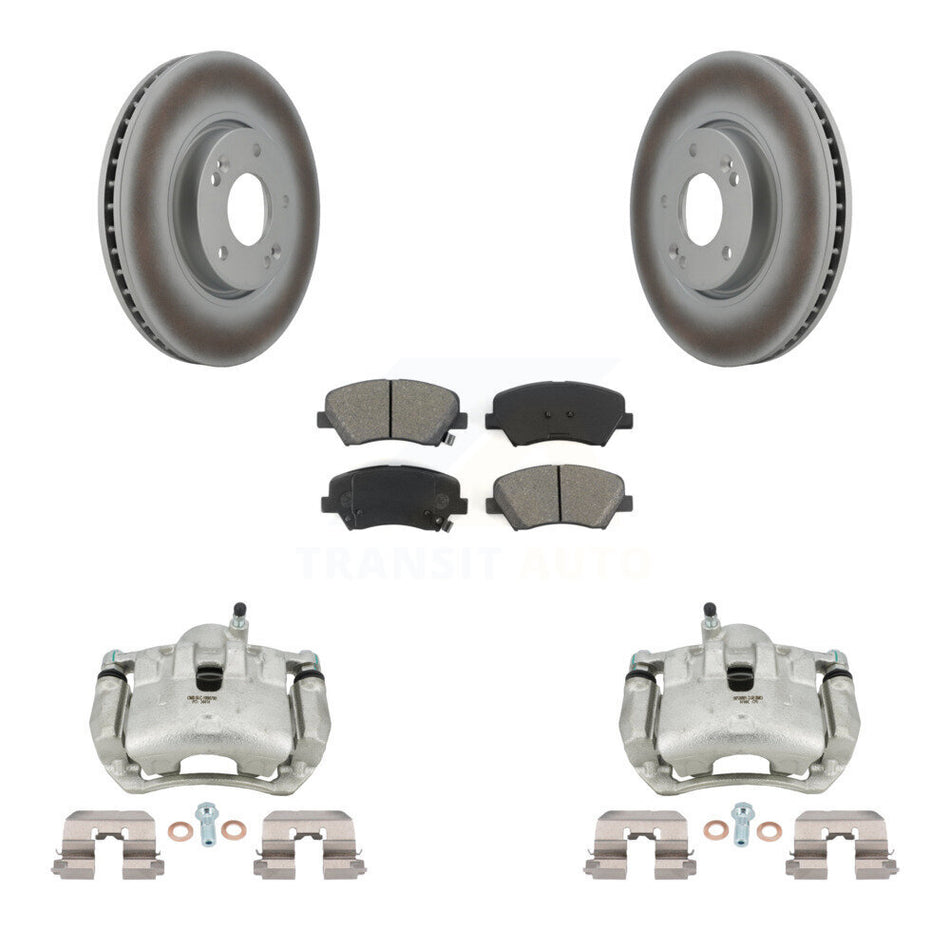 Front Disc Brake Caliper Coated Rotors And Semi-Metallic Pads Kit For Kia Forte KCG-100584S