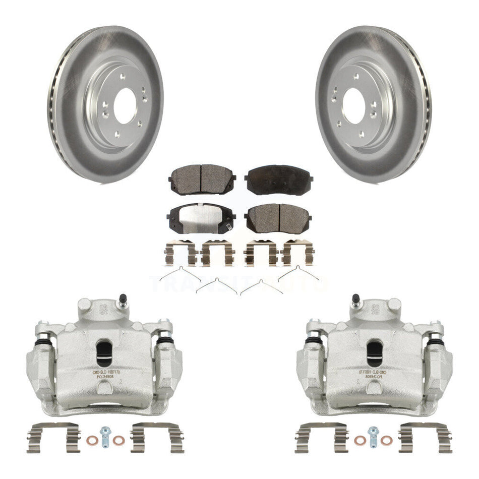 Front Disc Brake Caliper Coat Rotors Semi-Metallic Pad Kit For Hyundai Sonata Kia Optima KCG-100586P