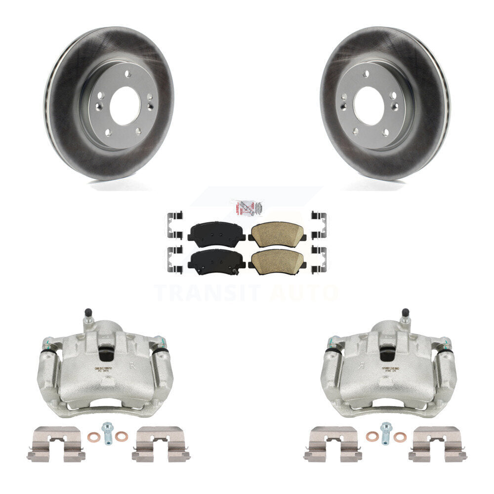 Front Disc Brake Caliper Coated Rotors And Ceramic Pads Kit For 2012 Hyundai Veloster KCG-100592N