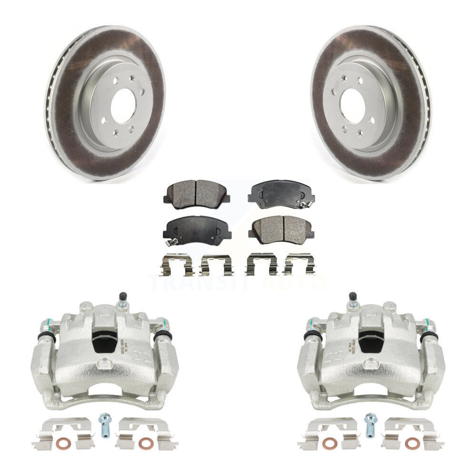 Front Brake Caliper Coat Rotor Semi-Metallic Pad Kit For Kia Rio With 14" Factory Wheels KCG-100607P