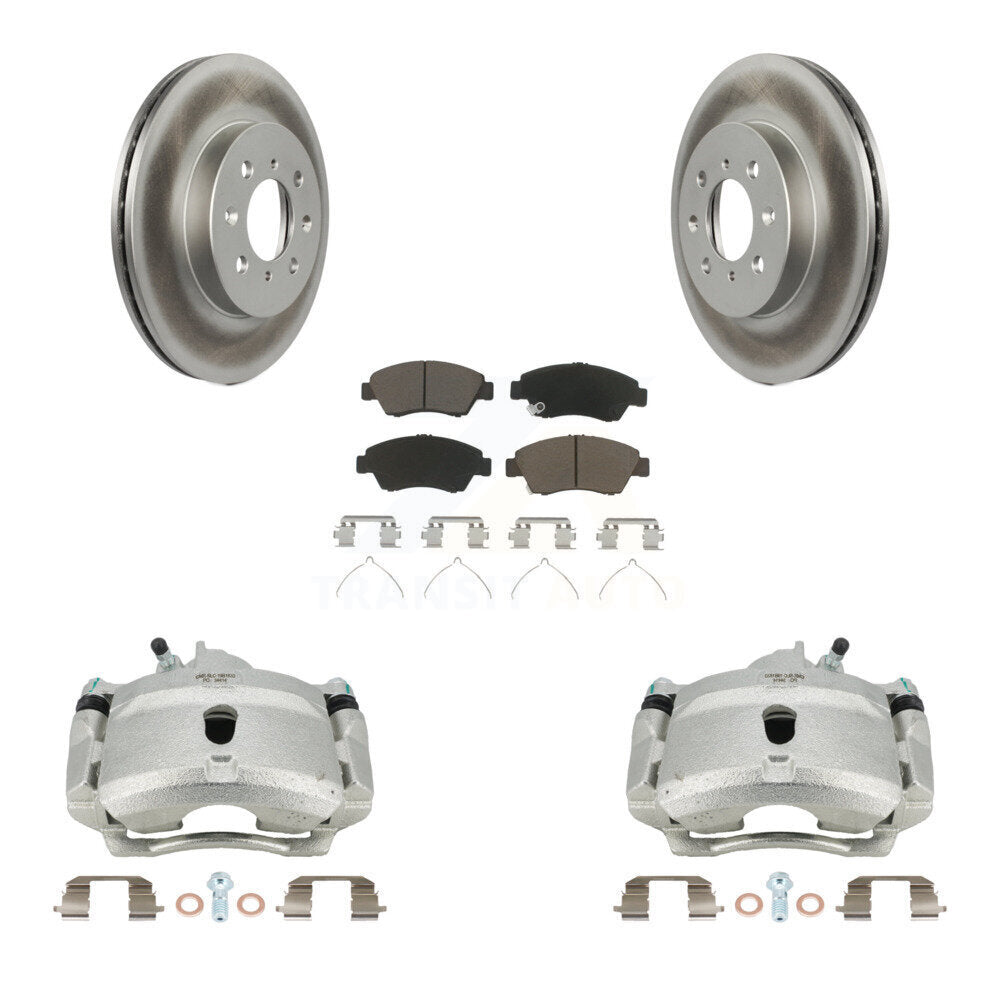 Front Brake Caliper Coat Rotor & Ceramic Pad Kit For 04-05 Honda Civic With 4 Lug Wheels KCG-100616C