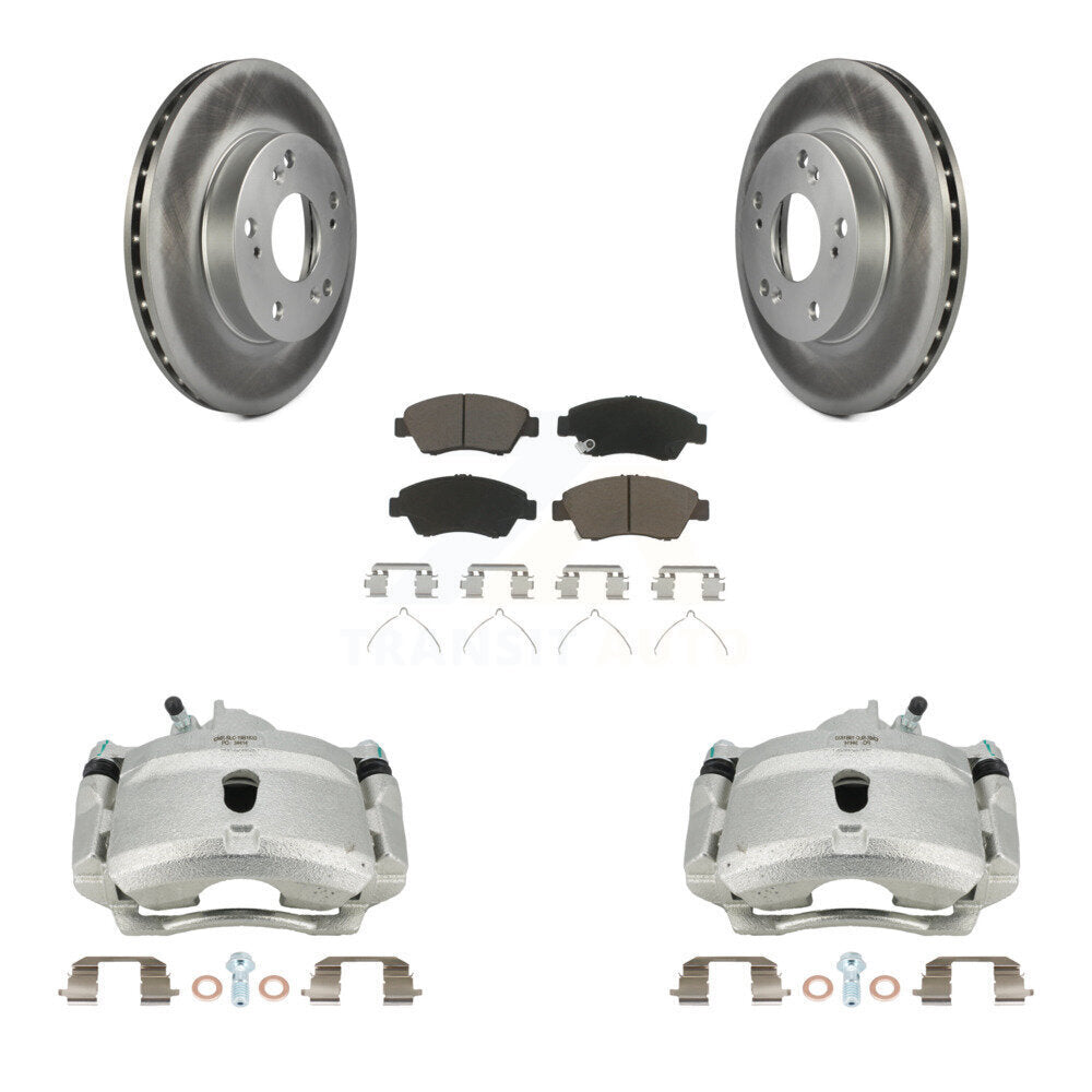 Front Brake Caliper Coat Rotor & Ceramic Pad Kit For 04-05 Honda Civic With 5 Lug Wheels KCG-100618C