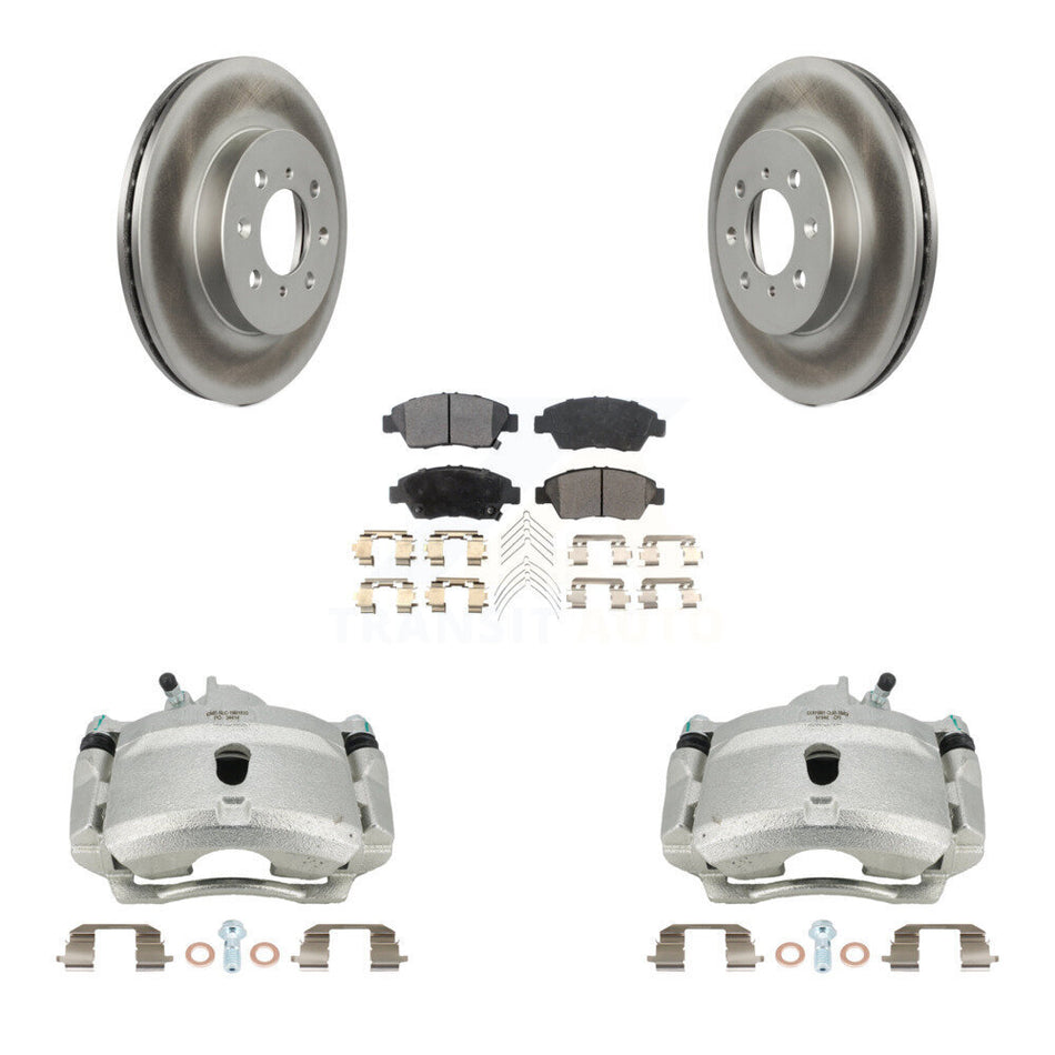 Front Brake Caliper Coat Rotor & Ceramic Pad Kit For 04-05 Honda Civic With 4 Lug Wheels KCG-100627T