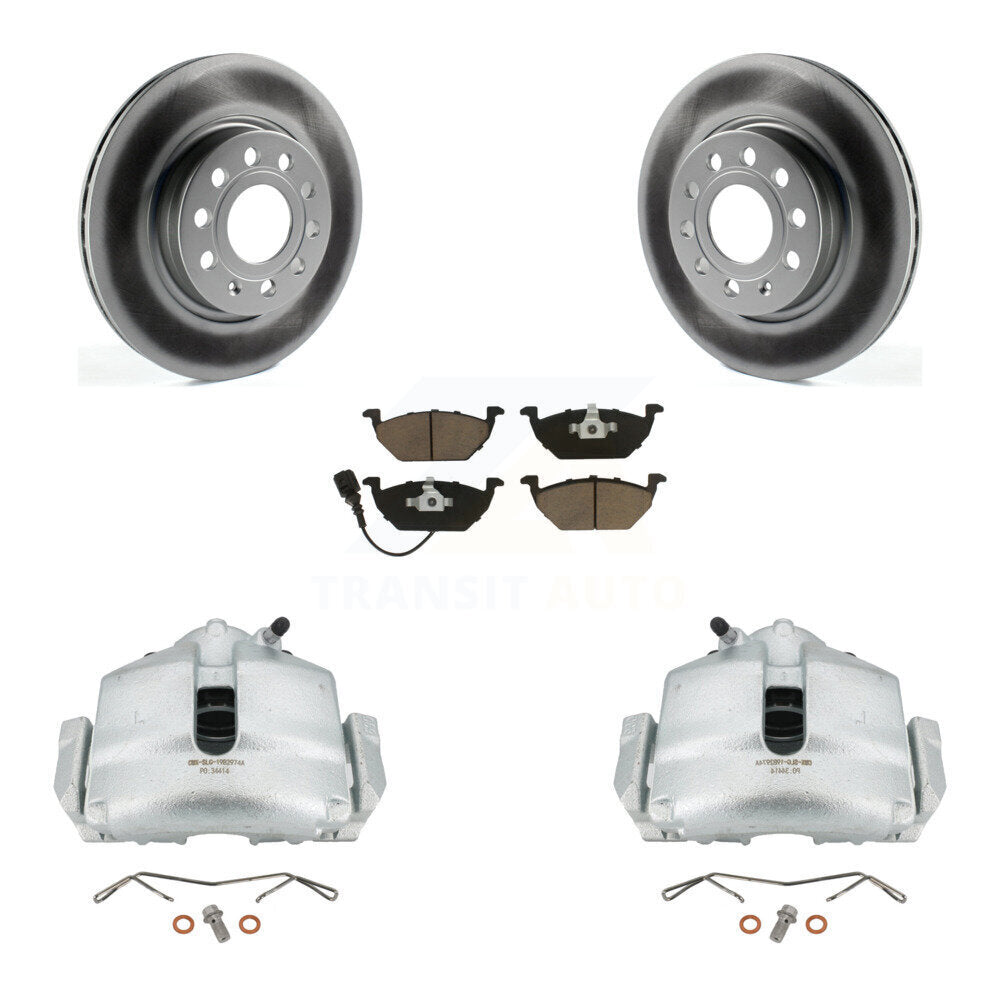 Front Disc Brake Caliper Coated Rotors And Ceramic Pads Kit For Volkswagen Jetta KCG-100637C