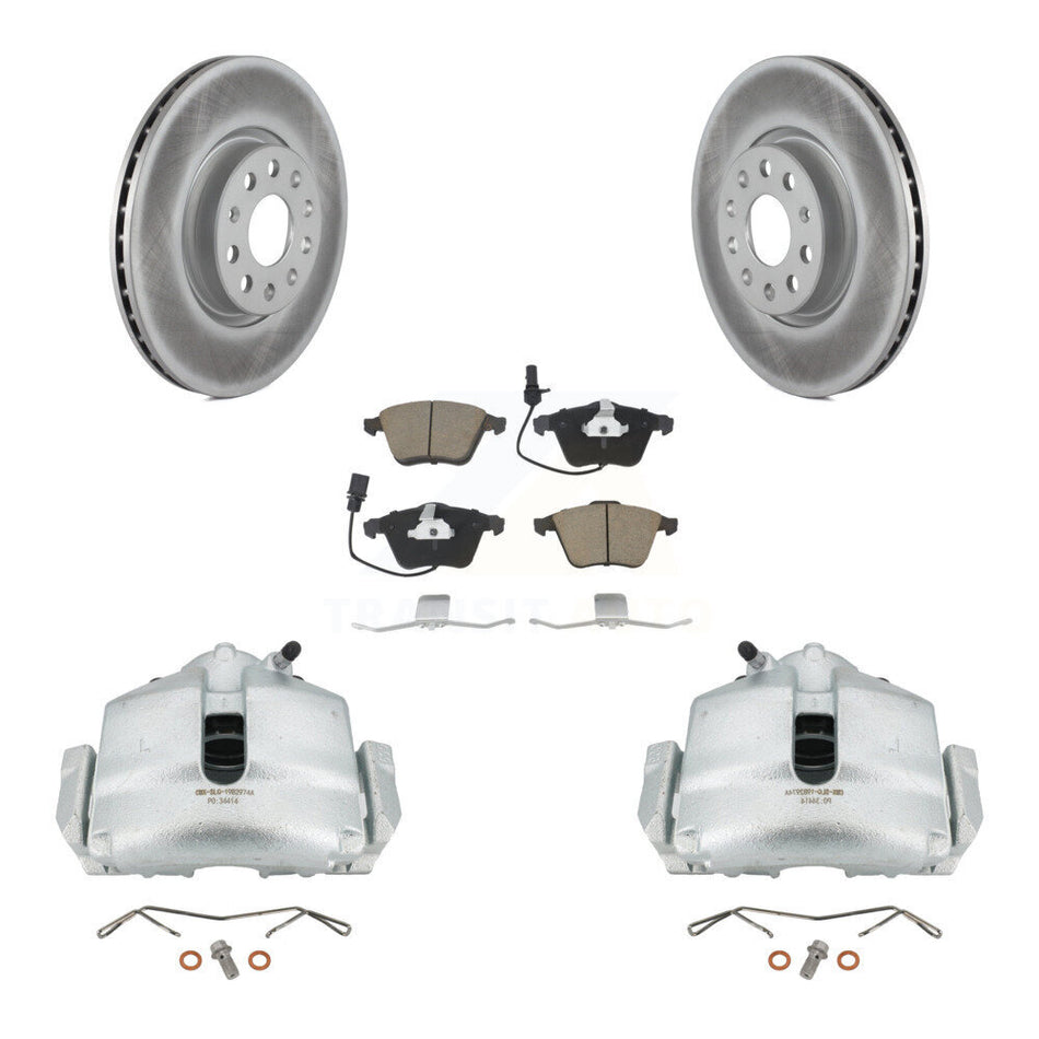 Front Disc Brake Caliper Coated Rotors And Ceramic Pads Kit For 2010 Volkswagen CC 3.6L KCG-100642C