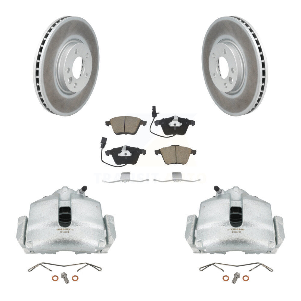 Front Disc Brake Caliper Coated Rotors And Ceramic Pads Kit For 2010 Volkswagen CC 3.6L KCG-100643C