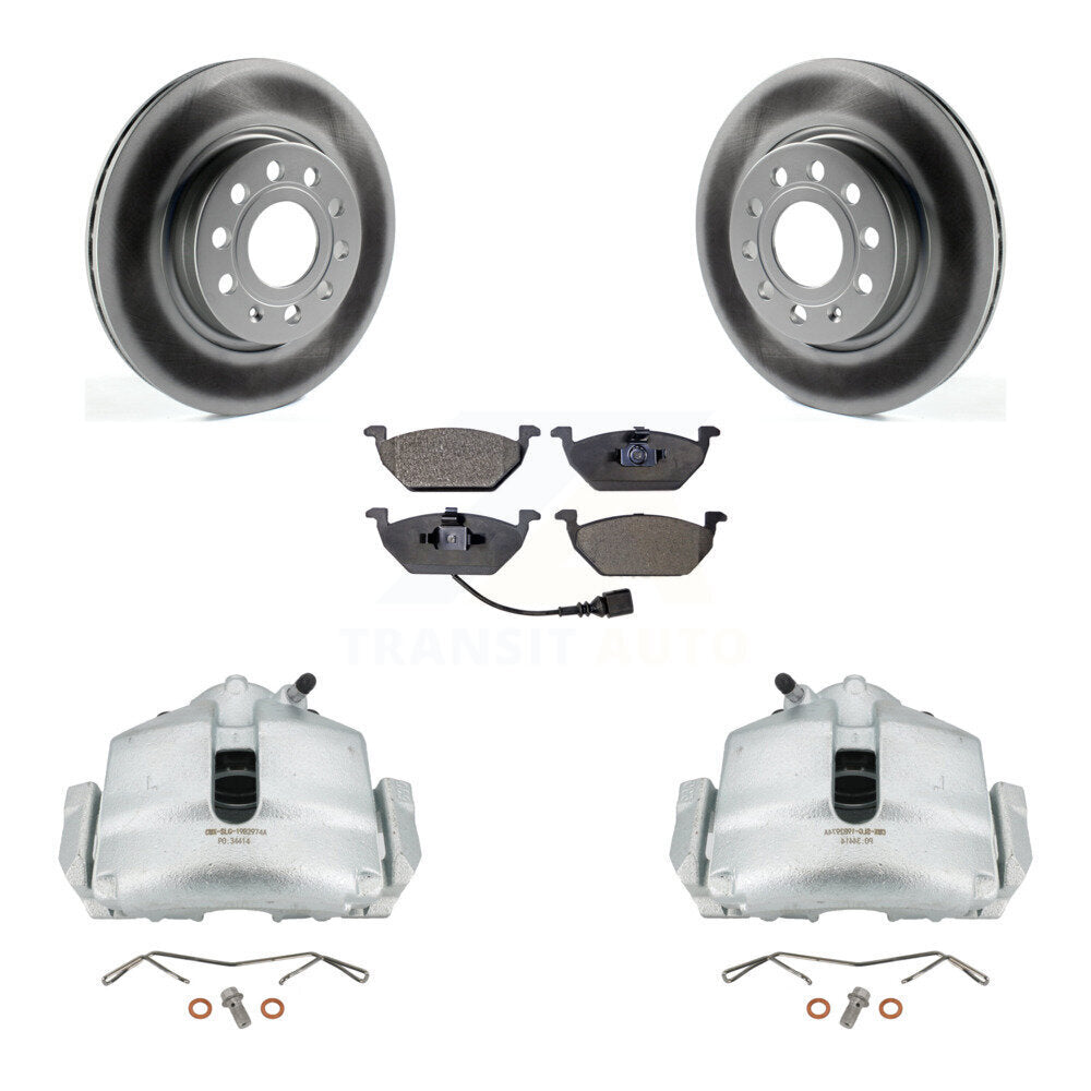 Front Disc Brake Caliper Coated Rotors And Ceramic Pads Kit For Volkswagen Jetta KCG-100648T