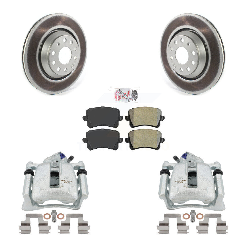 Rear Disc Brake Caliper Coated Rotors And Semi-Metallic Pads Kit For Volkswagen Passat CC KCG-100651N by Transit Auto