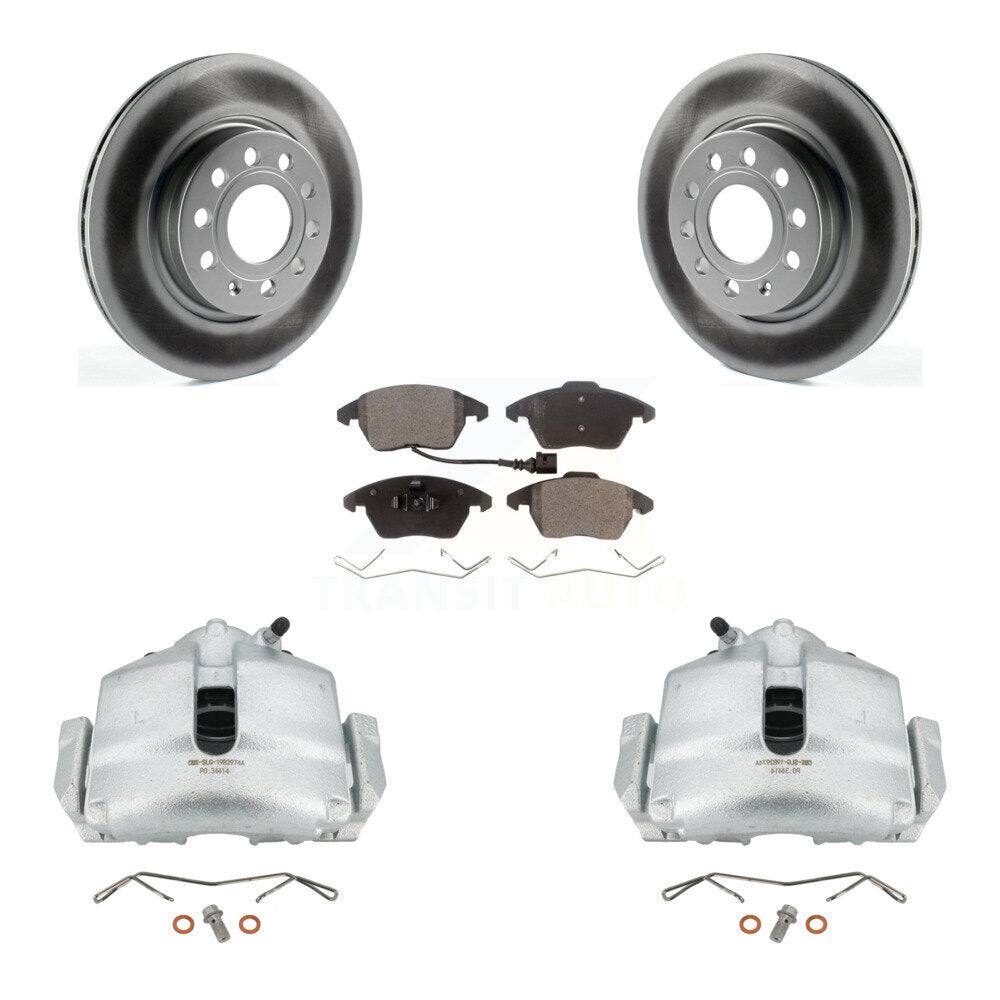 Front Disc Brake Caliper Coat Rotor & Ceramic Pad Kit For Volkswagen GTI Audi A3 Quattro KCG-100652T