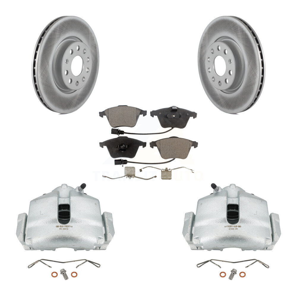 Front Disc Brake Caliper Coated Rotors And Ceramic Pads Kit For 2010 Volkswagen CC 3.6L KCG-100653T