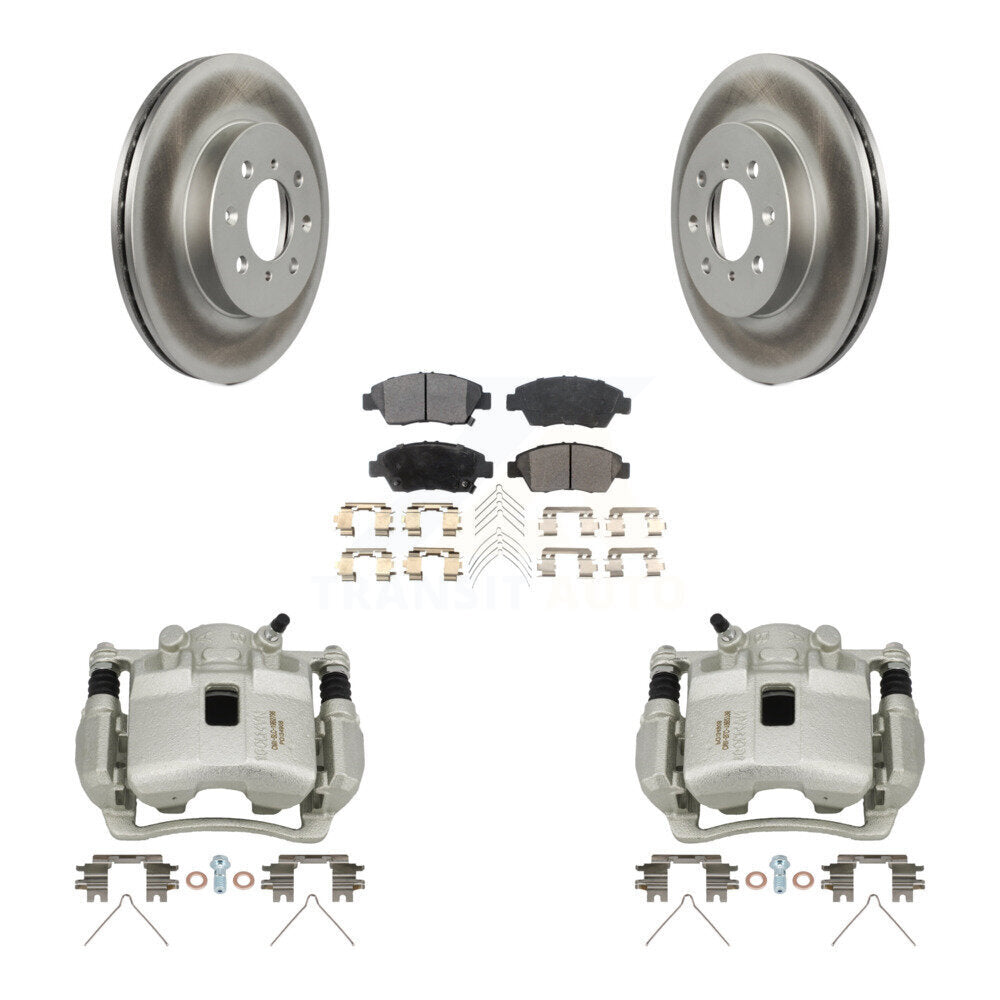 Front Disc Brake Caliper Coated Rotors And Semi-Metallic Pad Kit For 2007-2008 Honda Fit KCG-100654P