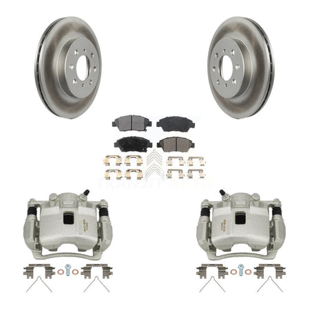 Front Disc Brake Caliper Coated Rotors And Semi-Metallic Pad Kit For 2007-2008 Honda Fit KCG-100654P