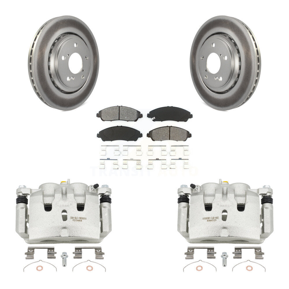Front Brake Caliper Coat Rotor Semi-Metallic Pad Kit For Honda Pilot Ridgeline Acura MDX KCG-100673S
