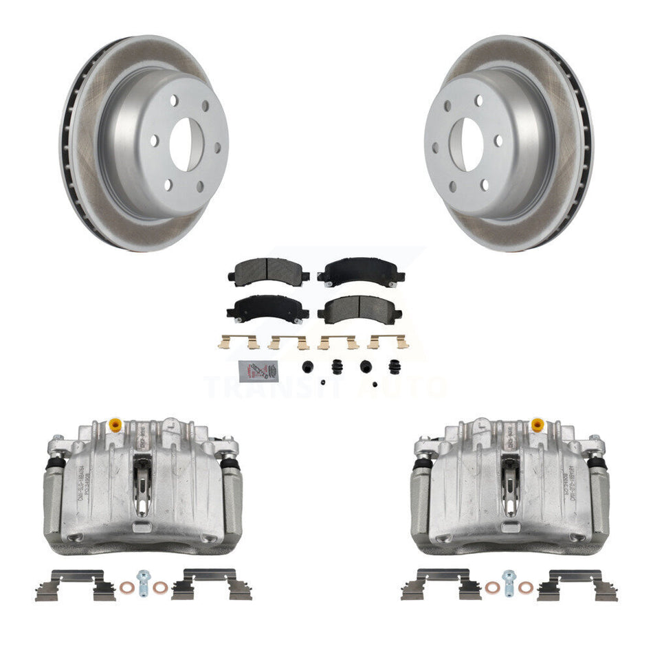 Rear Brake Caliper Coat Rotor Semi-Metallic Pad Kit For GMC Yukon Chevrolet Tahoe XL RWD KCG-100675N