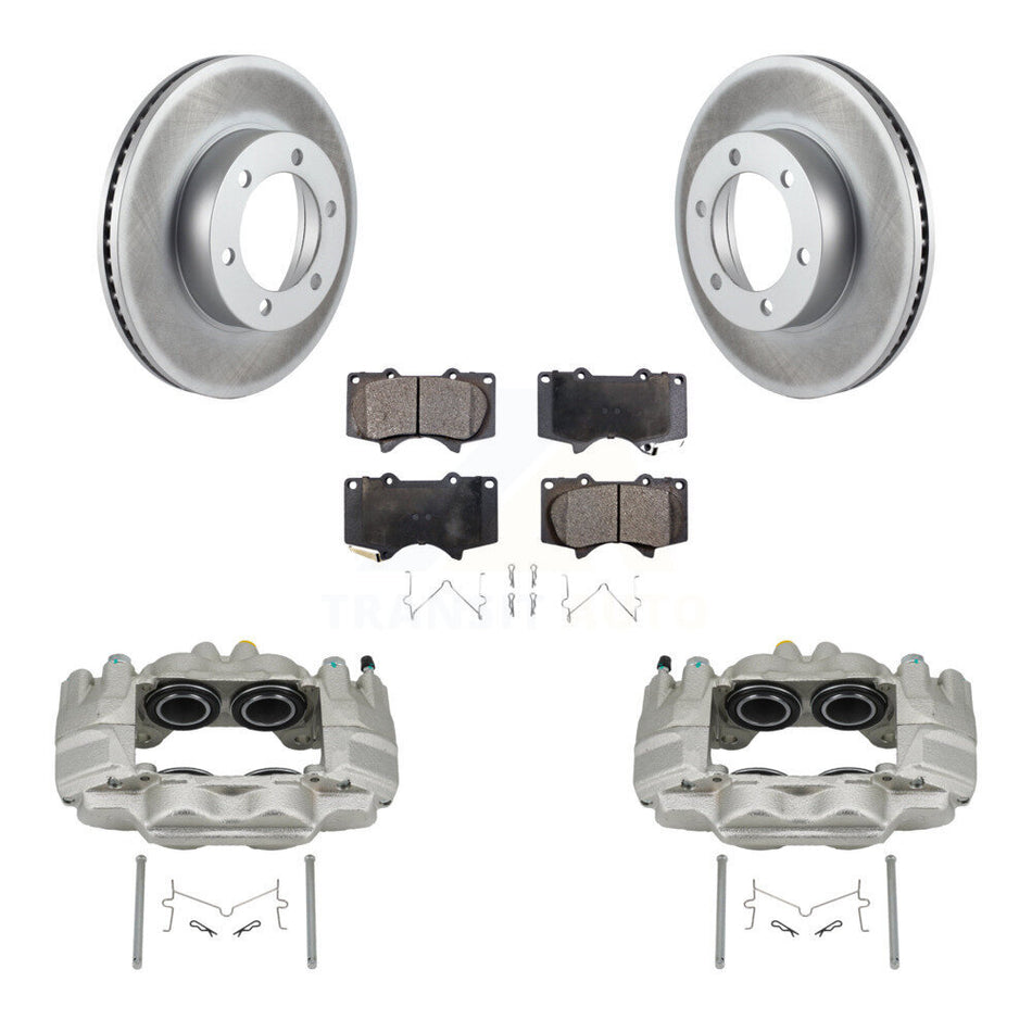 Front Disc Brake Caliper Coated Rotors And Semi-Metallic Pads Kit For Toyota Tundra KCG-100675P