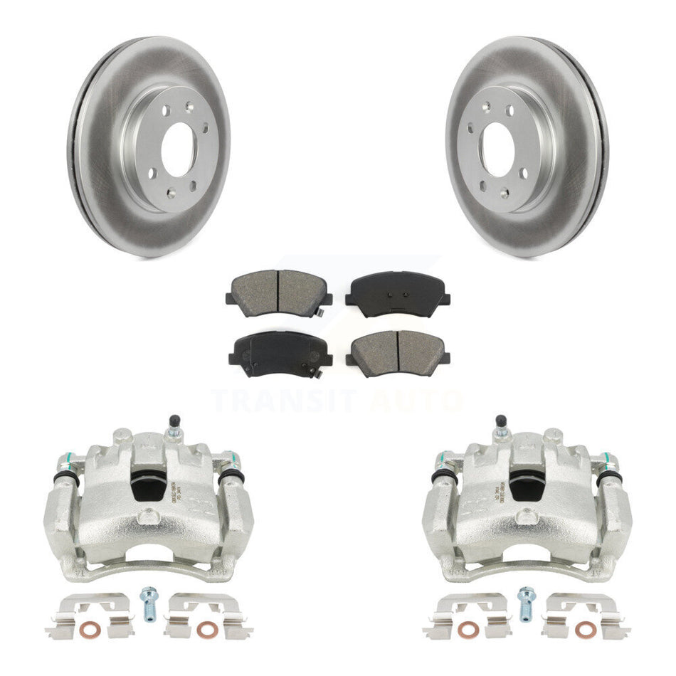 Front Disc Brake Caliper Coat Rotor And Semi-Metallic Pad Kit For Hyundai Accent Kia Rio KCG-100684S
