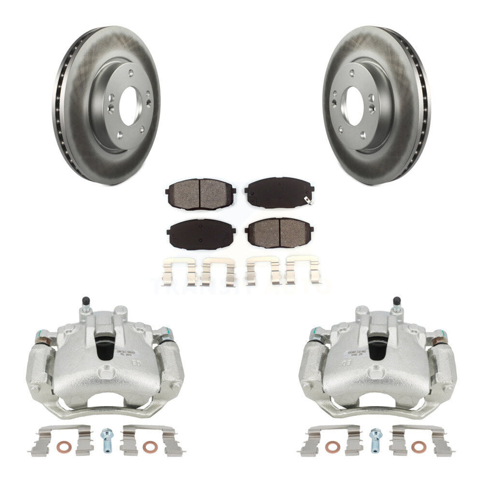 Front Disc Brake Caliper Coated Rotors And Semi-Metallic Pads Kit For Hyundai Elantra KCG-100686S