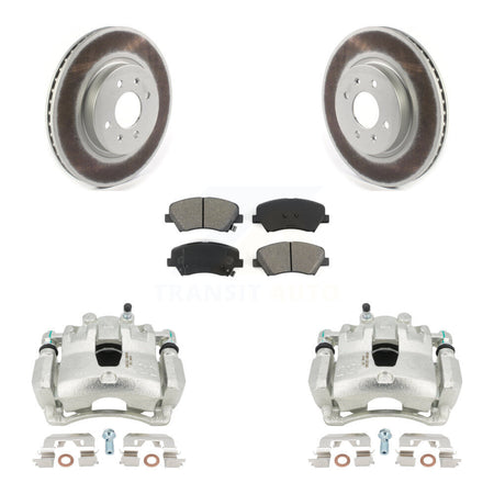 Front Brake Caliper Coat Rotor Semi-Metallic Pad Kit For Kia Rio With 14" Factory Wheels KCG-100688S
