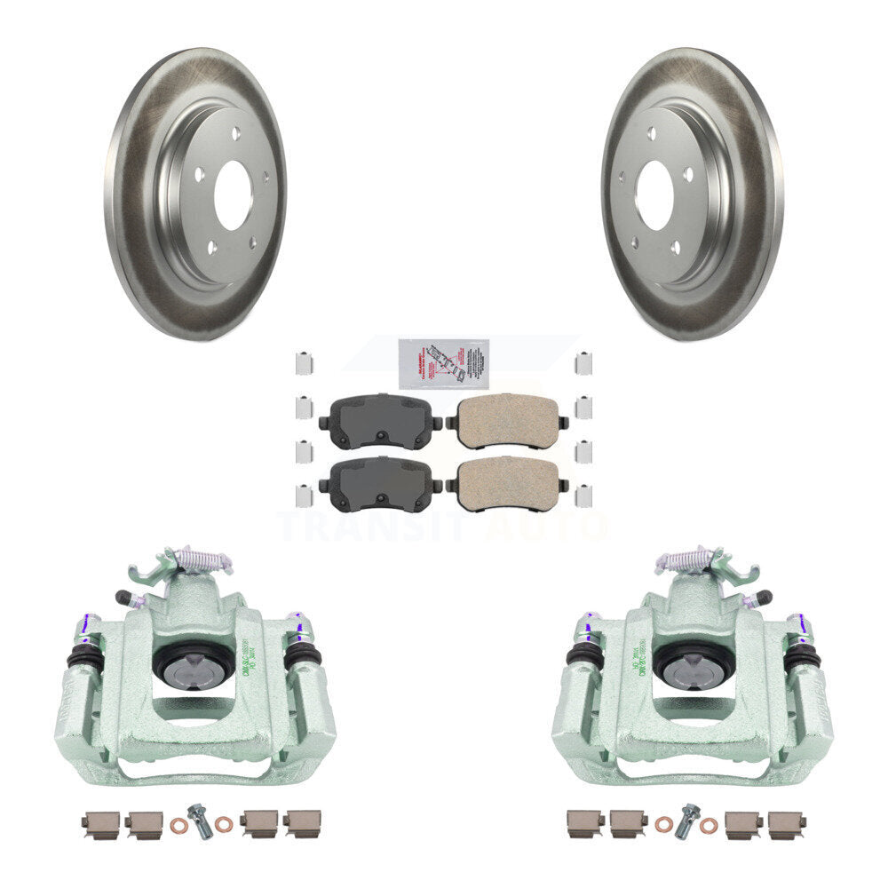 Rear Disc Brake Caliper Coated Rotors And Ceramic Pads Kit For Chrysler Town & Country Dodge Grand Caravan Volkswagen Routan Ram C/V KCG-100695N by Transit Auto