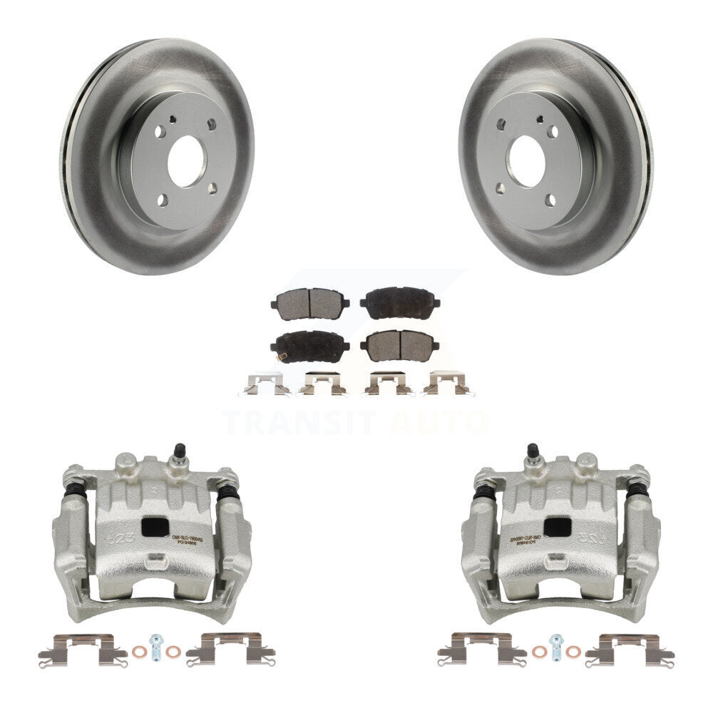 Front Disc Brake Caliper Coated Rotors And Semi-Metallic Pads Kit For 2011-2014 Mazda 2 KCG-100695P