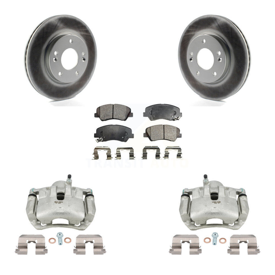 Front Brake Caliper Coat Rotors & Semi-Metallic Pad Kit For Hyundai Elantra GT Kia Forte KCG-100696P